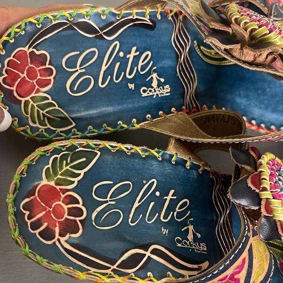Elite by Corkys Women's Navajo Sandals Blue Pink Floral Leather Detail Sz 6 - Picture 7 of 9